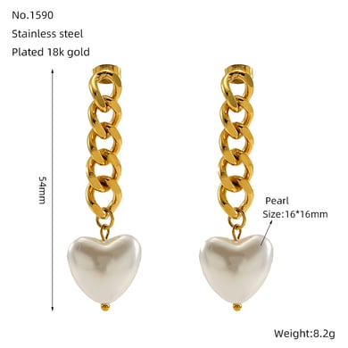 1 Pair Simple Sweet Style Heart Shape Titanium Steel 18K Gold Plated Inlay Artificial Pearl Women's Drop Earrings h5 Picture2