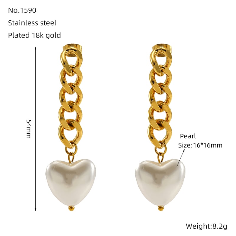 1 Pair Simple Sweet Style Heart Shape Titanium Steel 18K Gold Plated Inlay Artificial Pearl Women's Drop Earrings Picture2