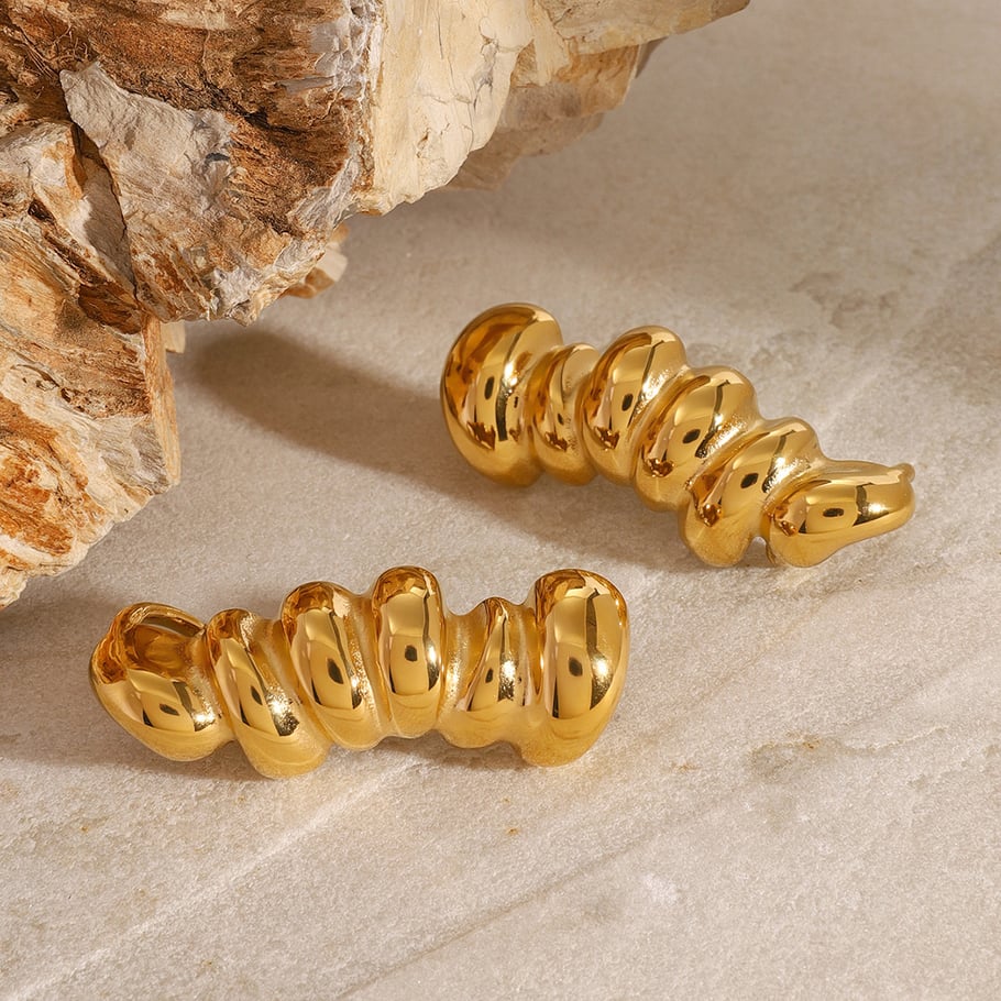 1 Pair Simple Series Casual Geometric Stainless Steel 18K Gold Plated Women Stud Earrings 