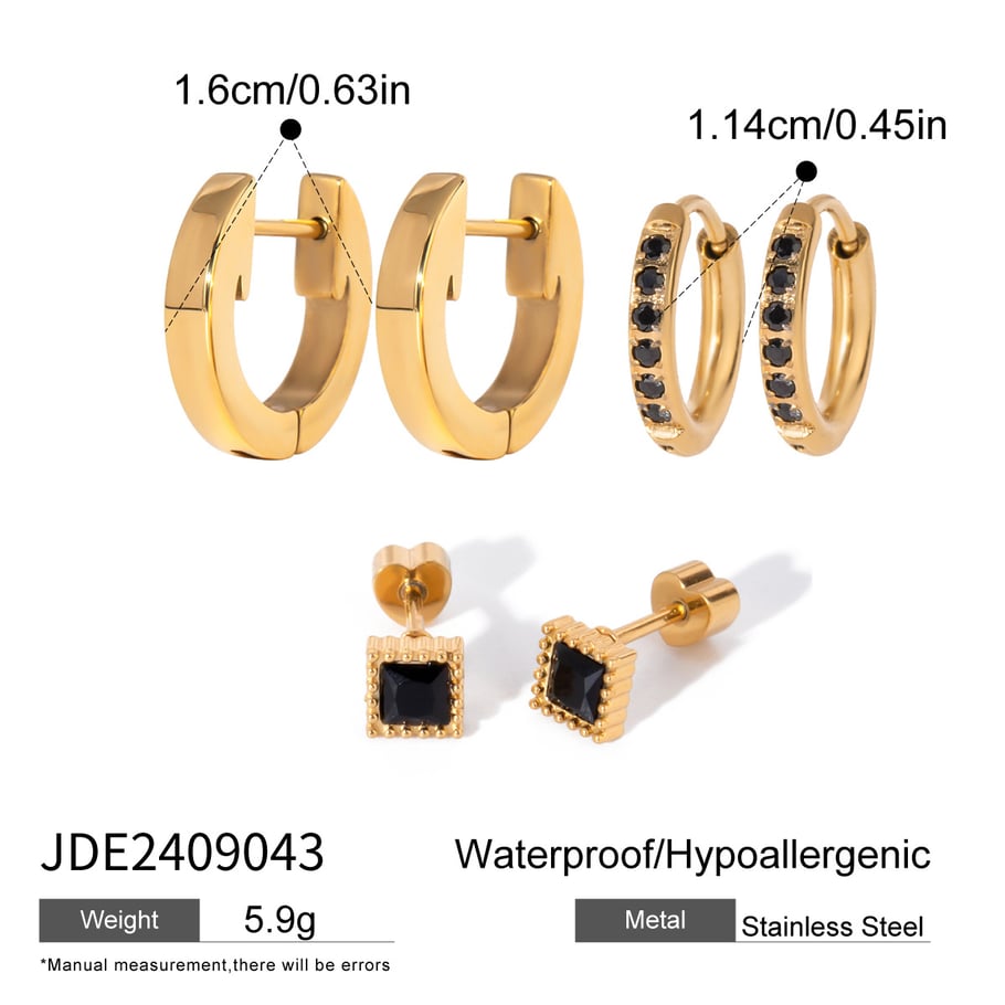 1 Paar Simple Series Casual Geometric Edelstahl 18 Karat vergoldet Strass Damen Ohrringe Set Bild2