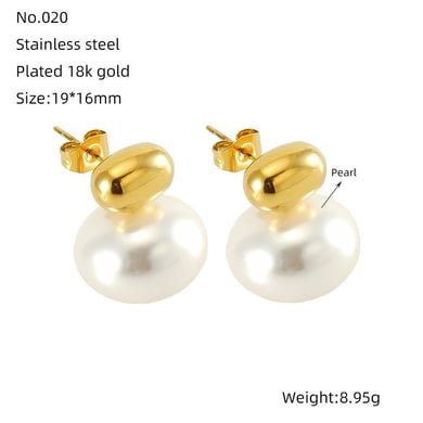 1 Pair Luxurious Retro Style Solid Color Stainless Steel 18K Gold Plated Inlay Artificial Pearl Women's Stud Earrings h5 Picture2