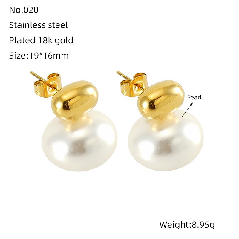 1 Pair Luxurious Retro Style Solid Color Stainless Steel 18K Gold Plated Inlay Artificial Pearl Women's Stud Earrings Picture2