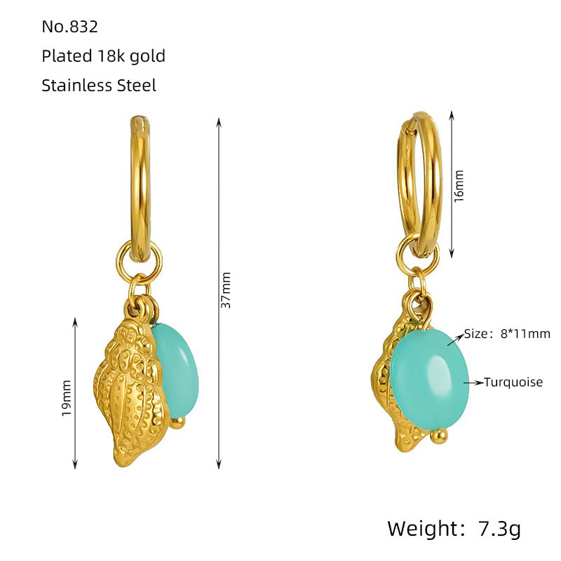 1 Pair Simple Vocation Style Conch Shape Stainless Steel 18K Gold Plated Inlay Natural Stone Women's Drop Earrings Picture2