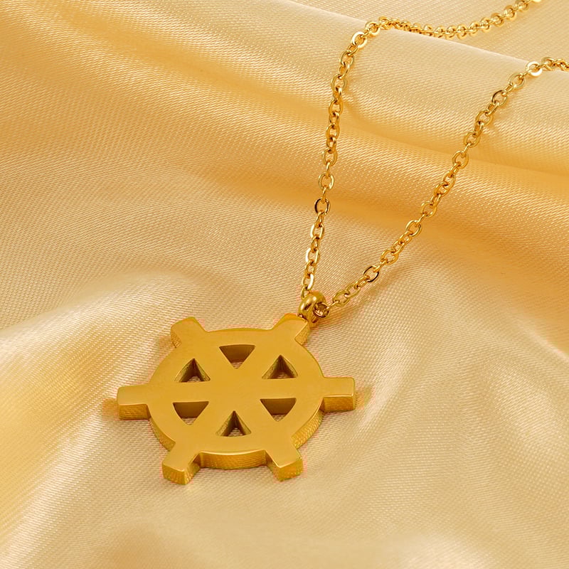 1 Piece Simple Retro Style Compass Shape Stainless Steel 18K Gold Plated Pendant Necklace 