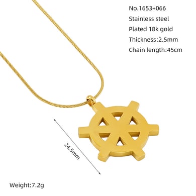 1 Piece Simple Retro Style Compass Shape Stainless Steel 18K Gold Plated Pendant Necklace h5 Picture2