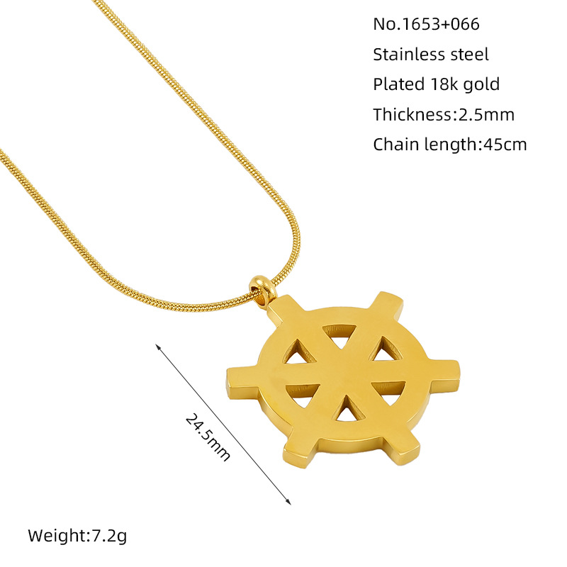 1 Piece Simple Retro Style Compass Shape Stainless Steel 18K Gold Plated Pendant Necklace Picture2