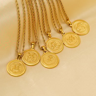 Collar con colgante unisex de acero inoxidable chapado en oro de 18 quilates, diseño geométrico retro, serie clásica, 1 pieza h5 