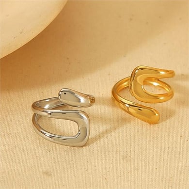 1 Paar Simple Series Klassischer geometrischer Edelstahl 18 Karat vergoldeter Damen-Einzelring h5 