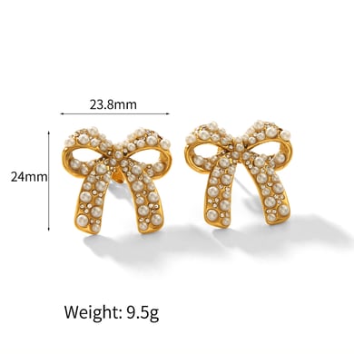 1 pair simple series sweet bow knot stainless steel  gold plated artificial pearl women stud earrings h5 Picture2