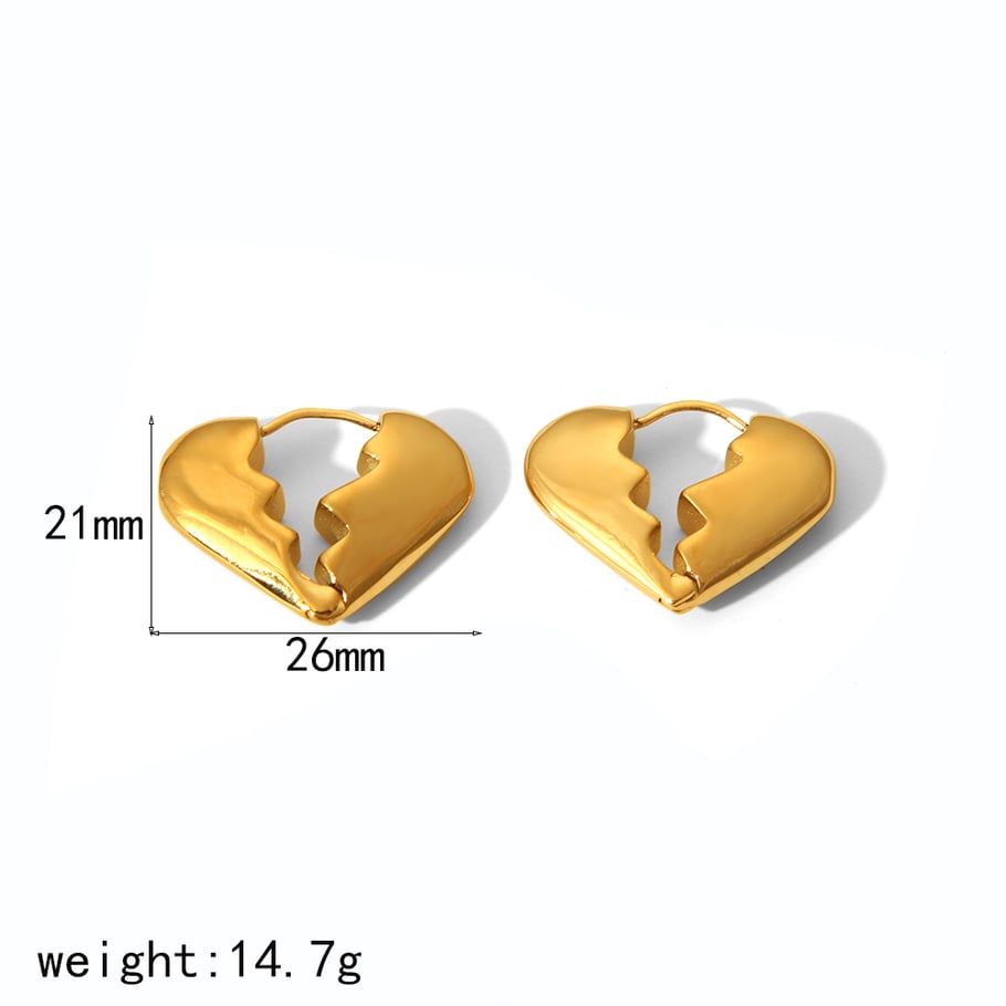 1 Pair Simple Series Classic Heart Stainless Steel 18K Gold Plated Women Hoop Earrings Picture2
