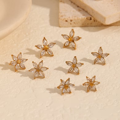 1 pair simple series daily flower stainless steel  gold plated women's stud earrings h5 
