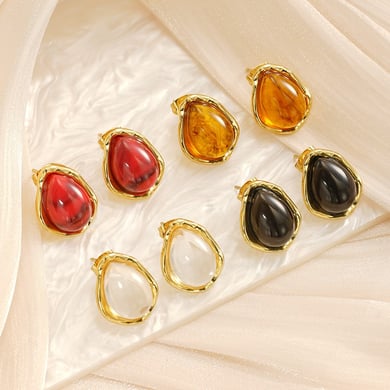 1 Paar Luxuriöse Serie Sexy Droplet Titan Stahl 18K vergoldet Frauen Tropfen Ohrringe h5 