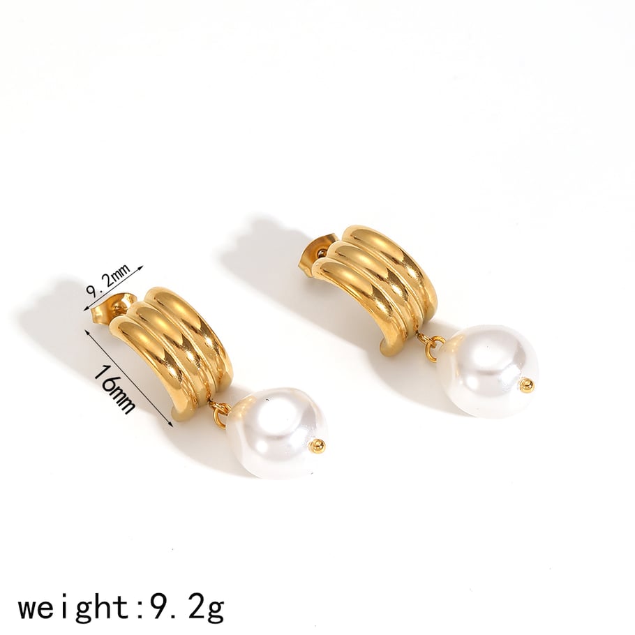 1 Pair Simple Series Retro Geometric 18K Gold Plated Artificial Pearl Stud Earrings Picture2