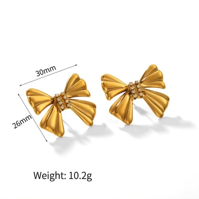 1 Paar Simple Series Sweet Bow Knot Edelstahl 18 Karat vergoldete Kunstperlen Damen Ohrstecker h5 Bild2