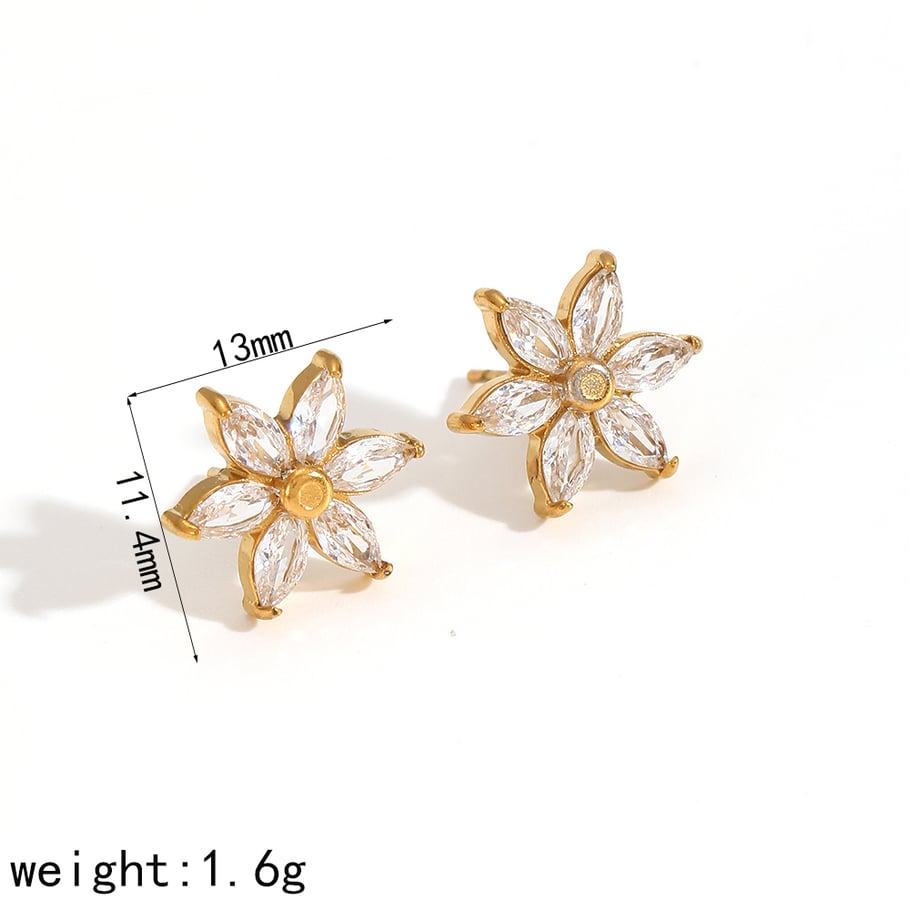 1 Pair Simple Series Daily Flower Stainless Steel 18K Gold Plated Women's Stud Earrings Picture2