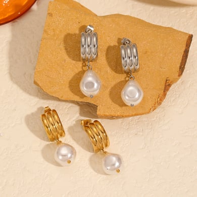 1 Pair Simple Series Retro Geometric 18K Gold Plated Artificial Pearl Stud Earrings h5 