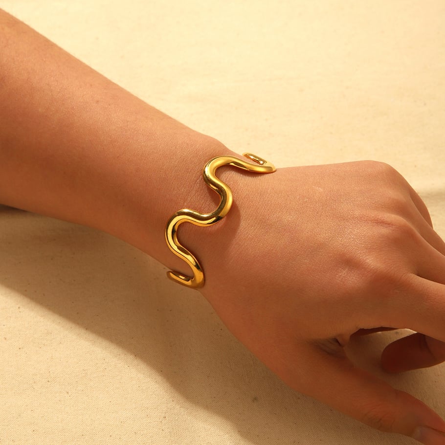 1 Piece Internet celebrity style Geometric 18K Gold Plated Bangles 