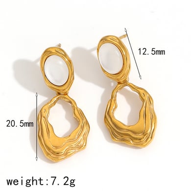 1 Pair Classic Series Retro Geometric 18K Gold Plated Artificial Gemstone Stud Earrings h5 Picture2
