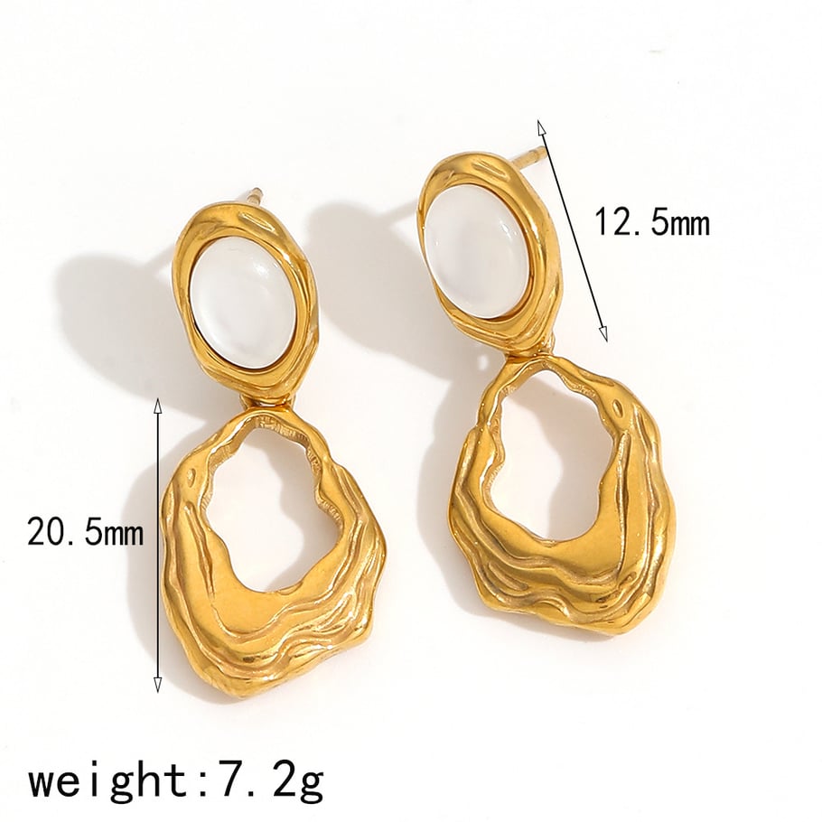 1 Pair Classic Series Retro Geometric 18K Gold Plated Artificial Gemstone Stud Earrings Picture2