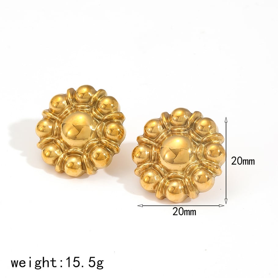 1 Pair Retro Flower 18K Gold Plated Stud Earrings Picture2