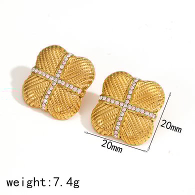 1 Pair Retro quadrilateral 18K Gold Plated Zircon Stud Earrings h5 Picture2
