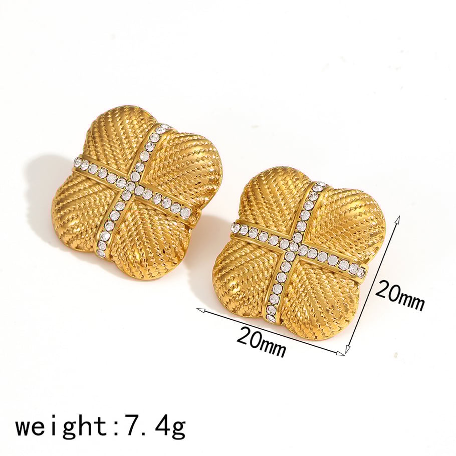 1 Pair Retro quadrilateral 18K Gold Plated Zircon Stud Earrings Picture2