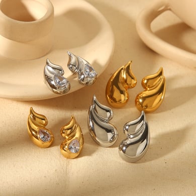 1 Pair Simple Series ins style Droplet 18K Gold Plated Women Stud Earrings h5 