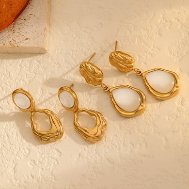 1 Pair Classic Series Retro Geometric 18K Gold Plated Artificial Gemstone Stud Earrings h5 
