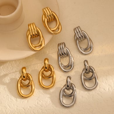 1 Pair Retro Geometric 18K Gold Plated Stud Earrings h5 