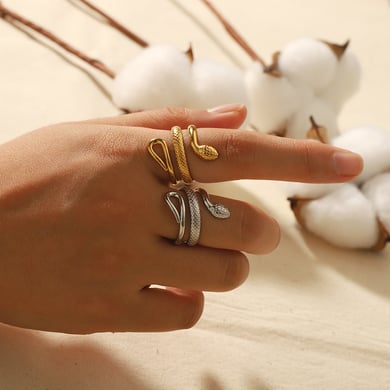 1 Pair Simple Series Classic Geometric Stainless Steel 18K Gold Plated Women Single Ring h5 