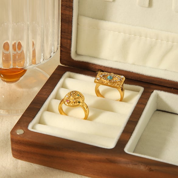 Anillos individuales para mujer de acero inoxidable chapados en Color dorado de 18 quilates con incrustaciones de diamantes de imitación y forma de ojo de diablo de estilo clásico retro de 1 pieza 2
