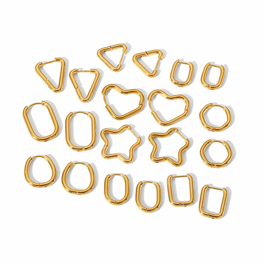 1 Paar einfache und modische geometrische Creolen aus 18 Karat vergoldetem Edelstahl mit rechteckigen Sternen als Damenschmuck für den Alltag Bild2