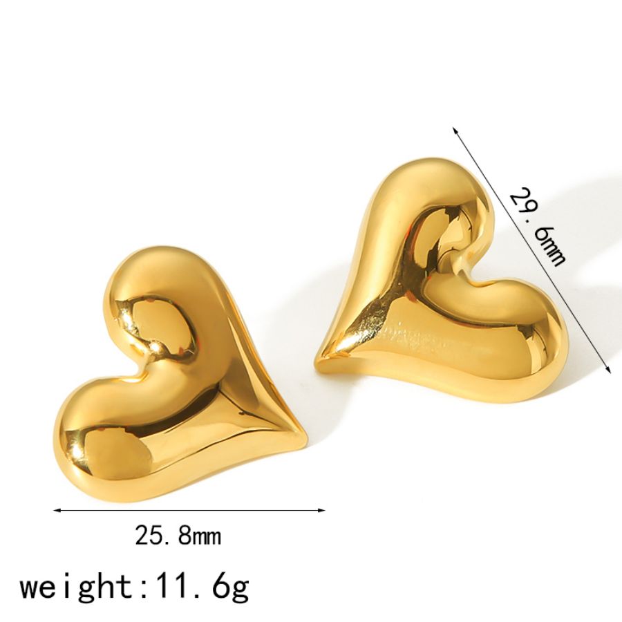 1 pair of exaggerated fashion 18k gold-plated stainless steel geometric hammered heart earrings for women's daily wear Picture2