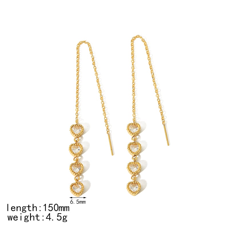 1 pair of stylish stainless steel cubic zirconia heart geometric earrings for women's daily jewelry Picture2