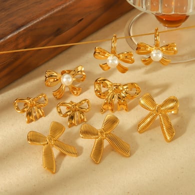 Classic elegant fashion 18k gold-plated stainless steel geometric pearl bow earrings for women's jewelry for daily wear h5 