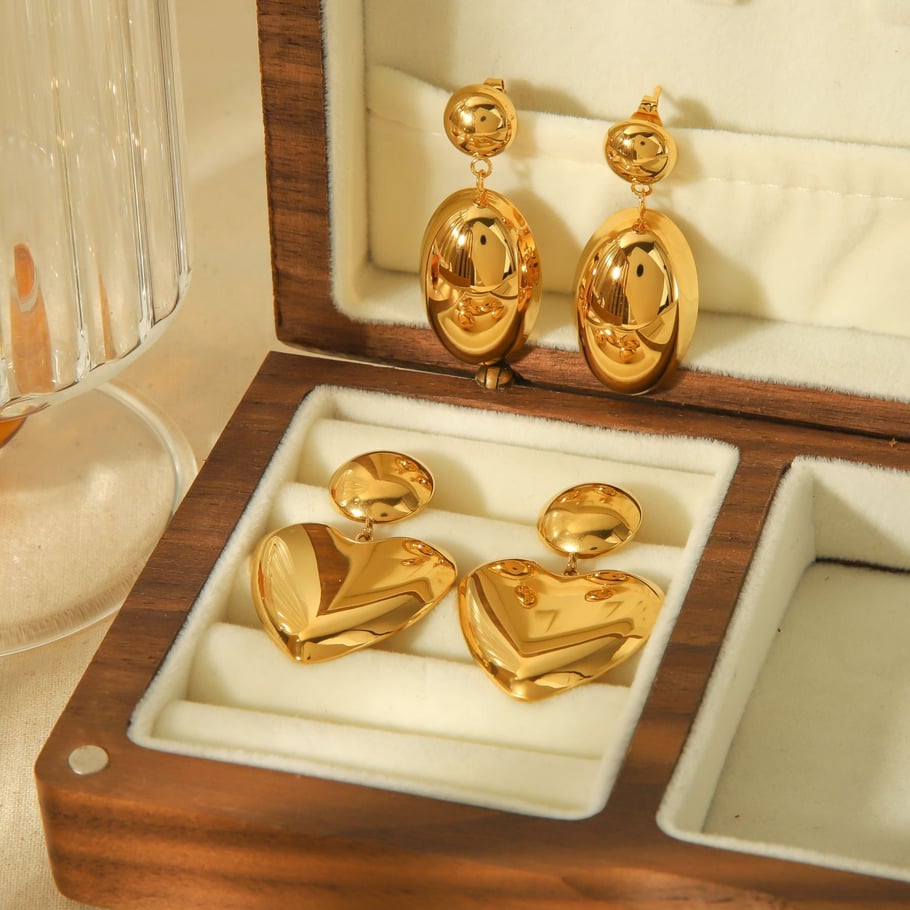 1 pair of personalized fashion 18k gold-plated stainless steel glossy geometric oval love pendant earrings for women's jewelry for daily wear 