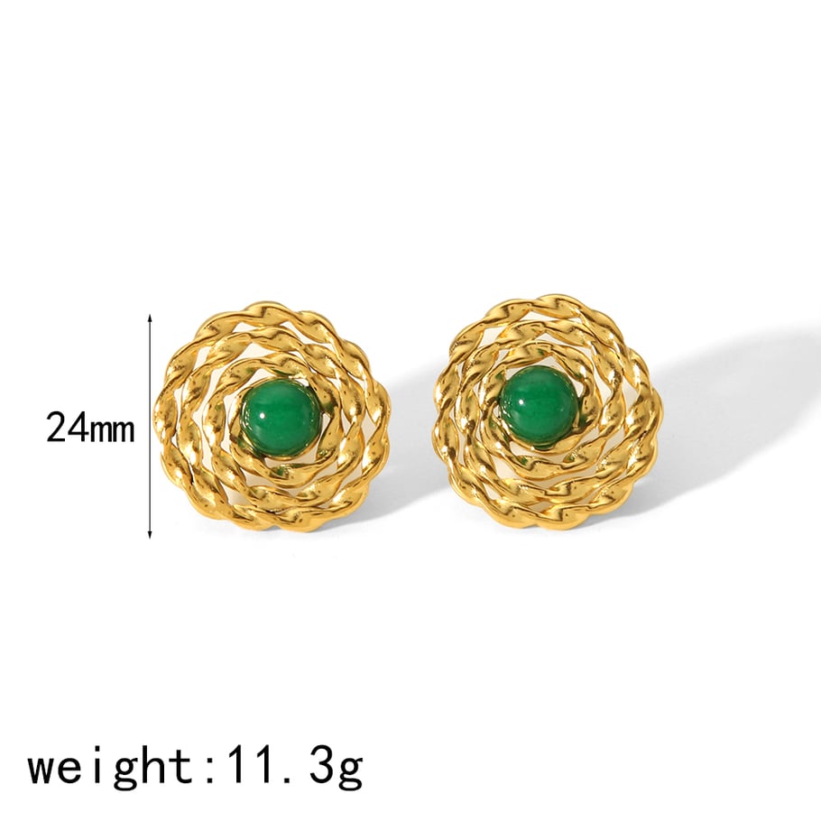 1 Paar klassische, schlichte Ohrringe aus 18 Karat vergoldetem Edelstahl mit geometrischen Perlen und Tigerauge-Steinen für den Alltag von Damen Bild2