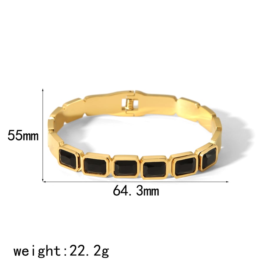 1 piece of classic and elegant 18k gold-plated stainless steel square colored zircon bracelet for women jewelry for daily wear Picture2