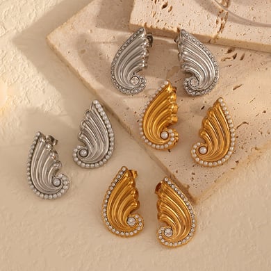 1 pair classic series retro geometric  gold plated artificial pearl women stud earrings h5 Picture2