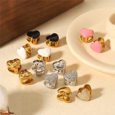 1 Paar Simple Series Sweet Heart Edelstahl 18 Karat vergoldete Damen-Ohrstecker h5 