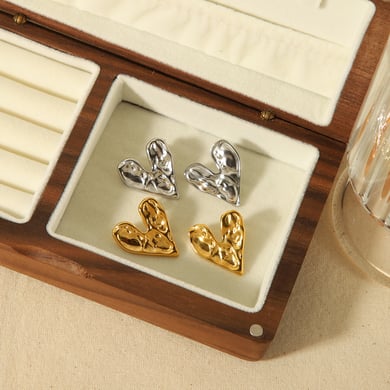 1 Pair Simple Sweet Style Hammered Texture Heart Shape Stainless Steel 18K Gold Plated Women's Stud Earrings h5 