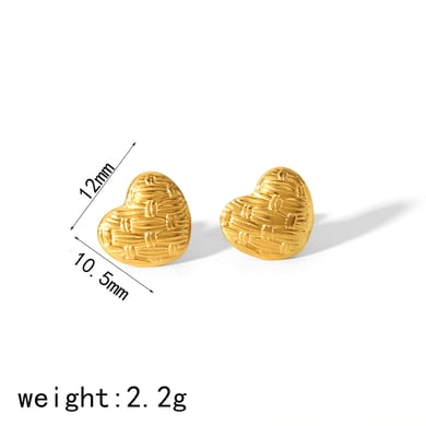 1 pair of elegant and fashionable  gold-plated stainless steel geometric texture heart earrings for women's jewelry for daily wear h5 Picture2