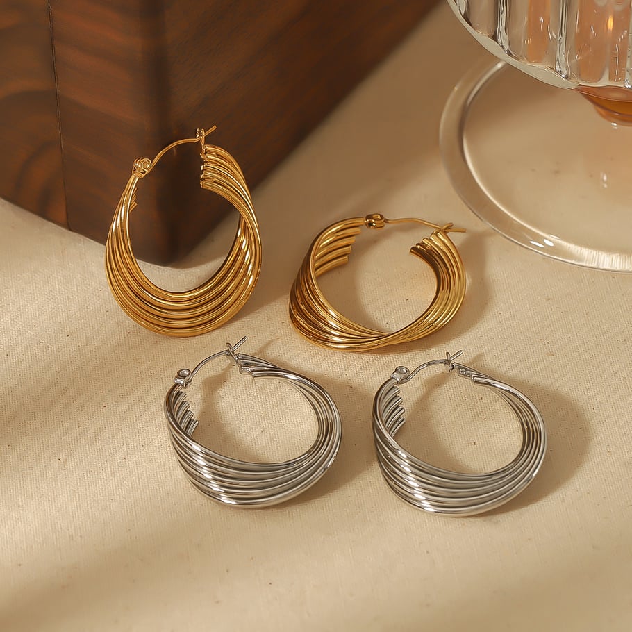 1 pair of personalized classic 18k gold-plated stainless steel geometric five-wire metal earrings for women's daily wear 