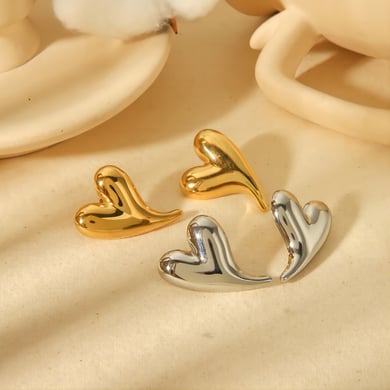 1 pair of stylish simple 18K gold plated stainless steel smooth heart-shaped earrings suitable for everyday wear by women h5 Picture2