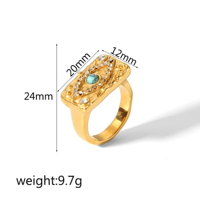 1 piece of fashionable 18k gold-plated stainless steel with colored diamond lava eye ring for women for daily wear h5 Picture2