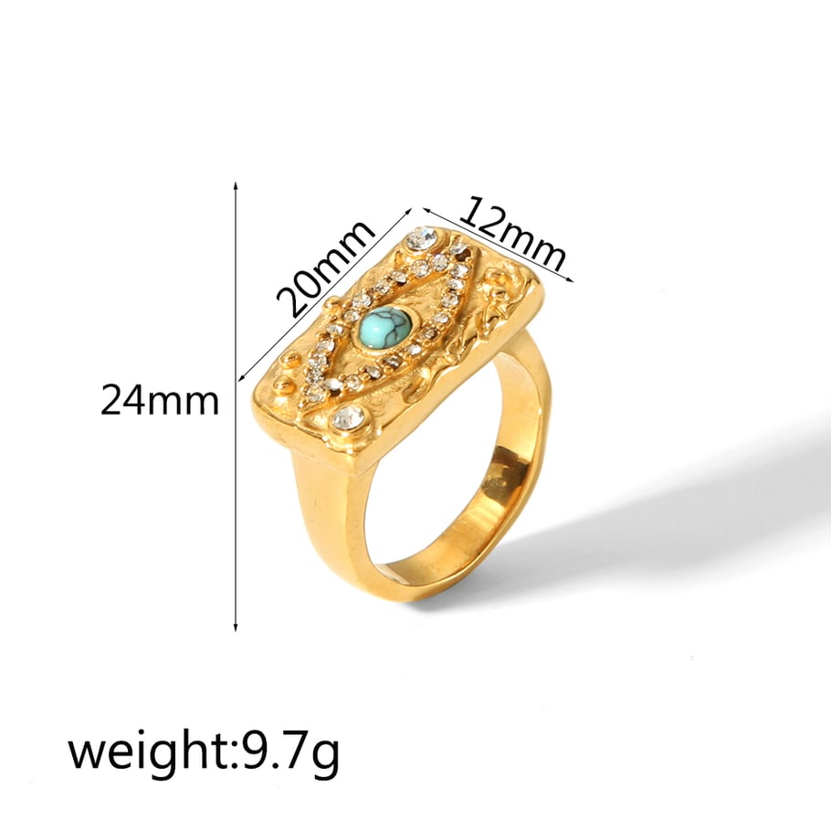 1 piece of fashionable 18k gold-plated stainless steel with colored diamond lava eye ring for women for daily wear Picture2
