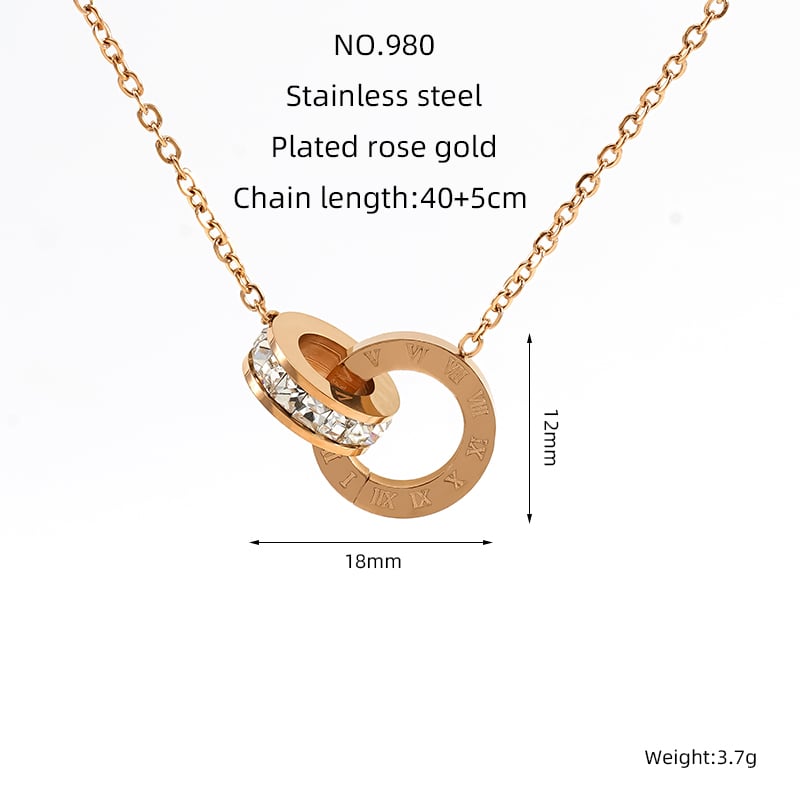 1 Piece Classic Simple Style Ring Shape with Roman Numerals Titanium Steel 18K Gold Plated Inlay Rhinestone Unisex Pendant Necklace Picture2