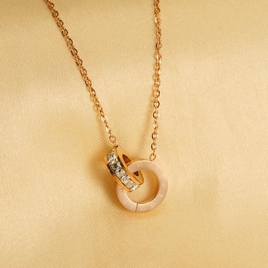 1 Piece Classic Simple Style Ring Shape with Roman Numerals Titanium Steel 18K Gold Plated Inlay Rhinestone Unisex Pendant Necklace h5 