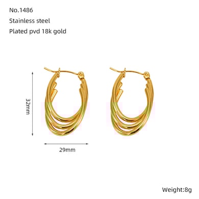 1 pair simple daily style irregular line shape titanium steel  gold plated women's hoop earrings h5 Picture2