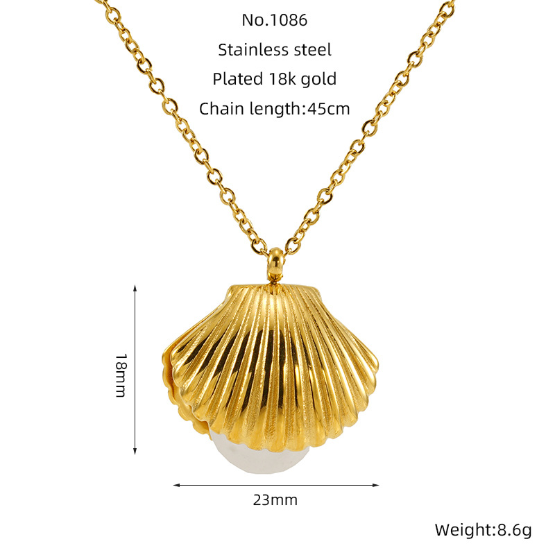 1 Stück Simple Series Simple Turtle Titanstahl 18 Karat vergoldete Kunstperle Damen-Anhänger-Halsketten Bild2